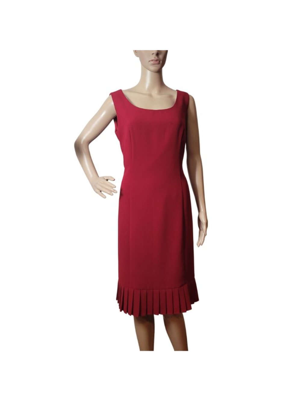 Red Sleeveless Pleat Hem Sheath Dress Minimalist Professional Chic Modern Timele - Picture 2 of 10